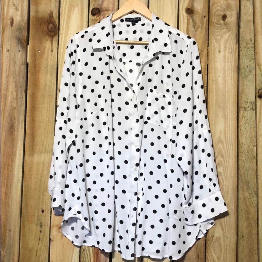 Velvet Heart WHITE polka dot button top